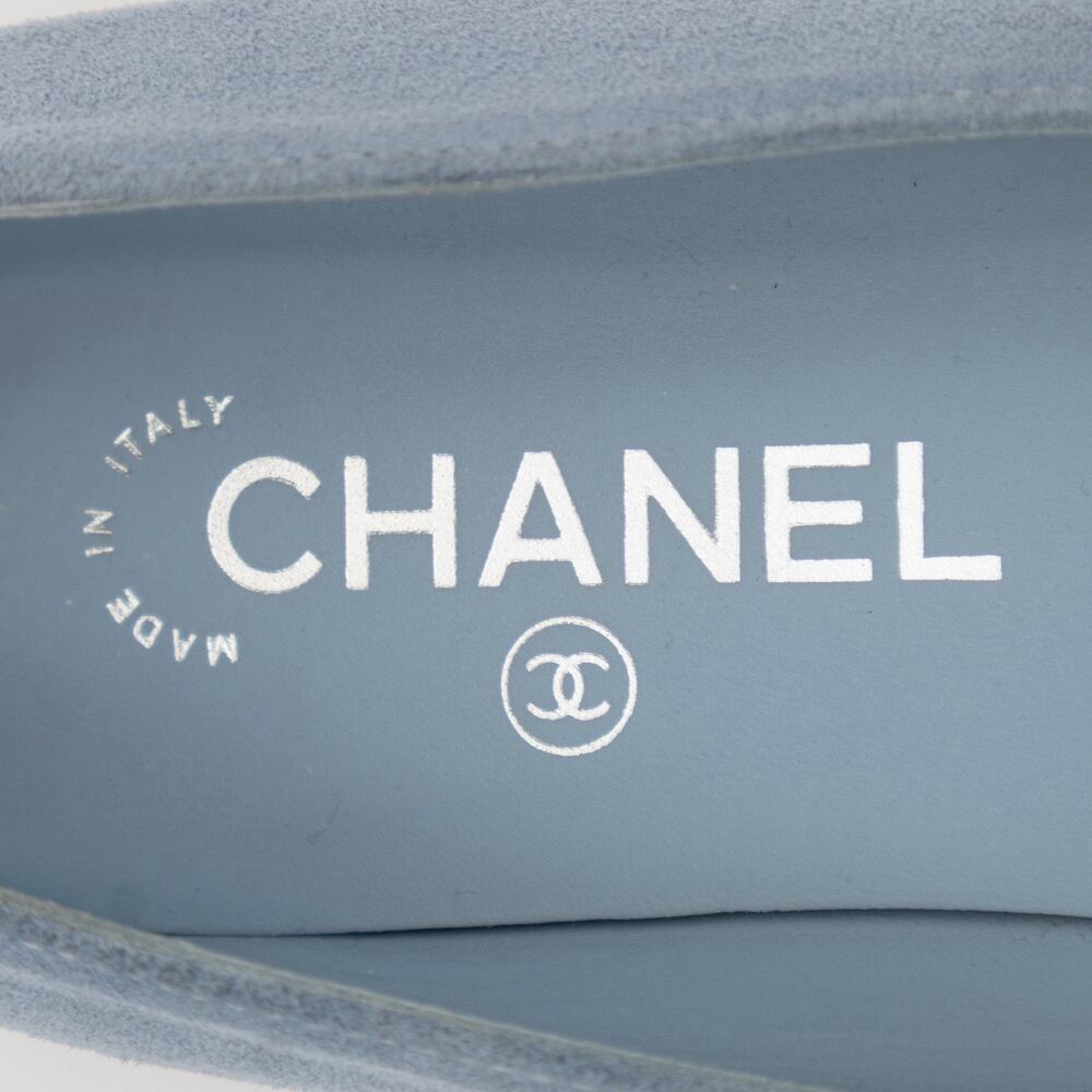 CHANEL 24P Suede Interlocking CC Camellia Cap Ballet Flats Blue Size 39 US 9 - Picture 13 of 16